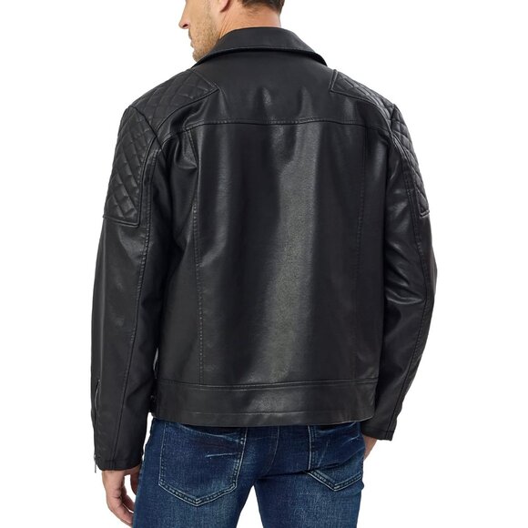 Men Black Faux Leather Bomber Jacket Lightweight Zip Up Slim Fit Coat - Picture 5 of 7